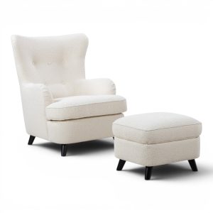 Berlinda fåtölj med fotpall i bouclé beige